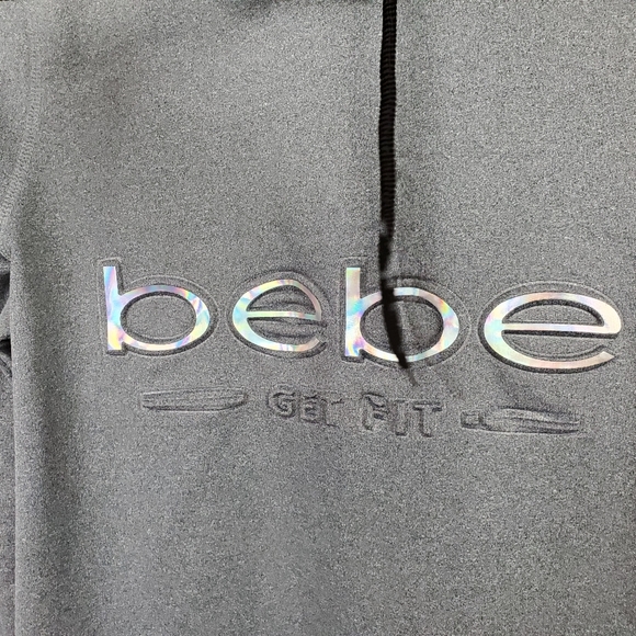 Bebe Sport Get Fit Gray Draw String Hoodie 3D Puffy Lettering Women's Small - Picture 6 of 11